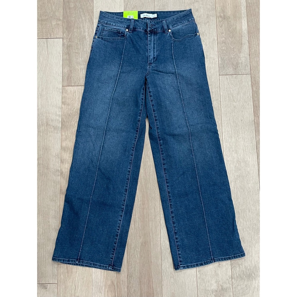 NWT Sam Edelman Pintuck Wide Leg Jeans Womens 8 Medium Wash High Rise